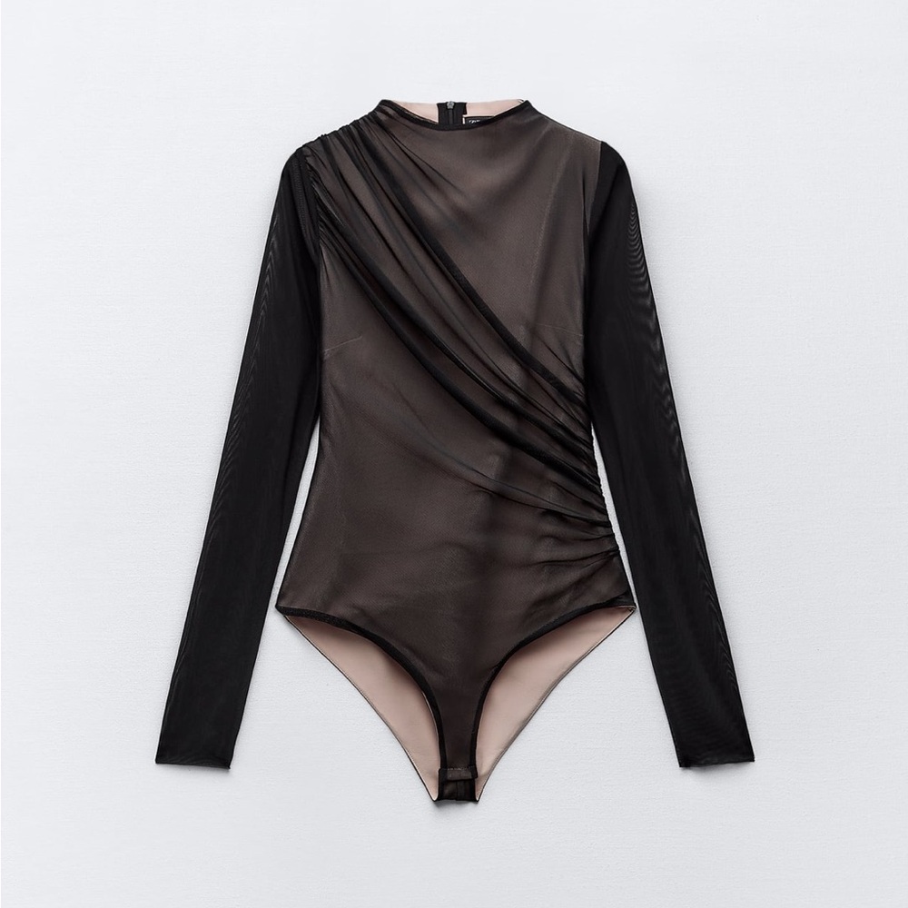 Zara Black Sheer Long Sleeve Bodysuit